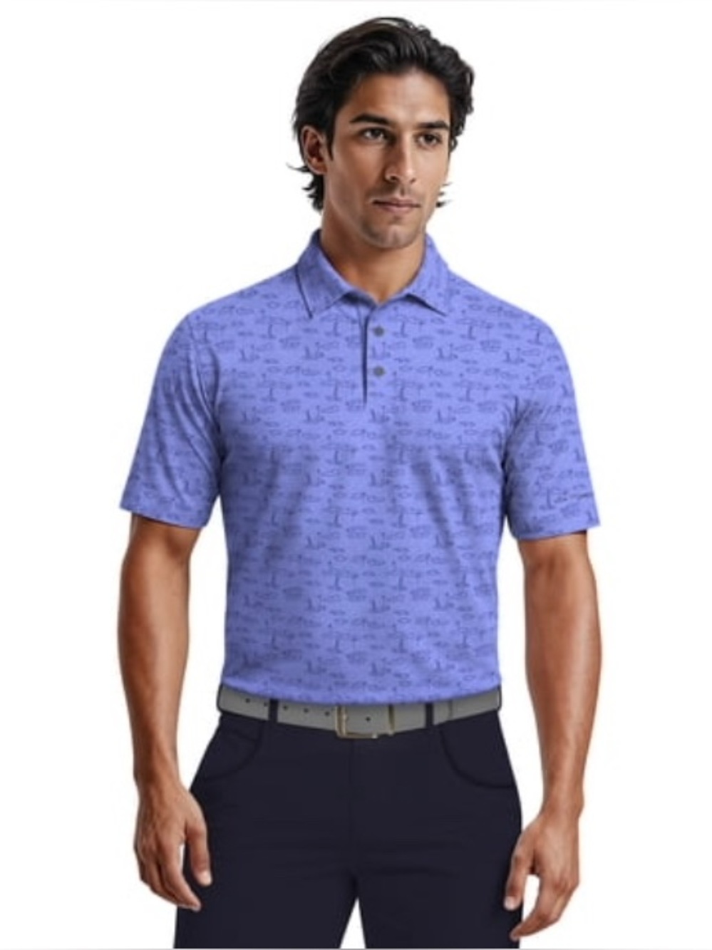 Hogan Men's Polo Shirt in Lavender Blue Allover Print‎